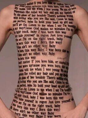 Nude/Light Beige Lady Gaga Born This Way Lyrics Letter Print Sleeveless Mesh Top